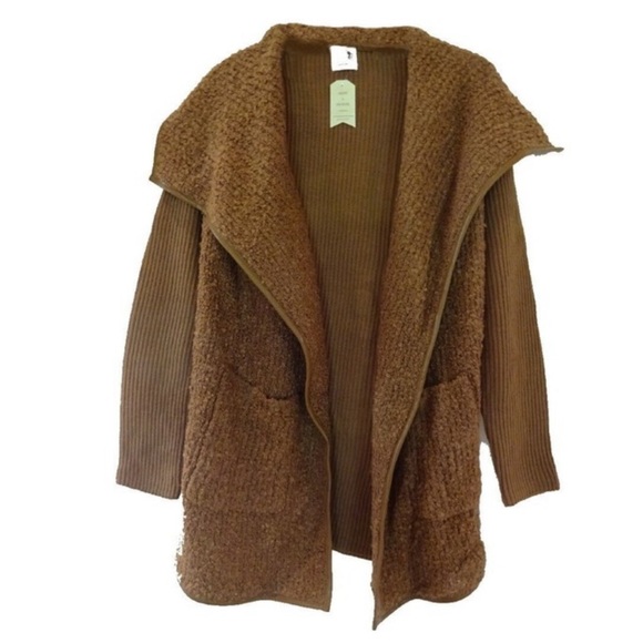 Anthropologie Sweaters - Anthropologie Mixed Knit Cardigan Large 10 12 Brown Boucle FNT Ribbed BACK NWT